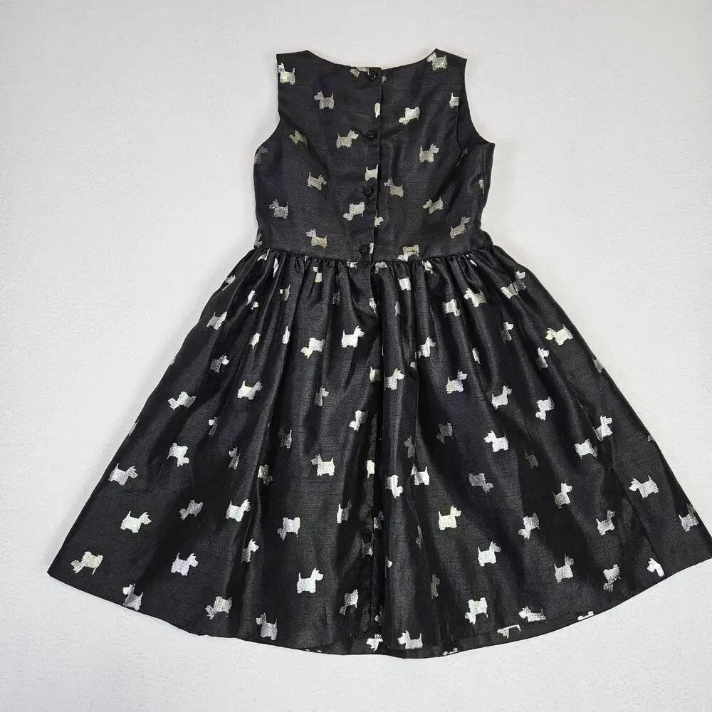 Gymboree Scottie Dog Dress Girls 7 Party Sleeveless Black Silver Bow Wedding Fun